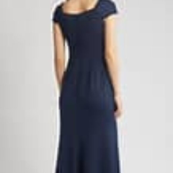 Eliza J New Navy Blue Wrap Neckline Scuba Crepe Maxi Trumpet Gown Dress Size 8 - Picture 13 of 14